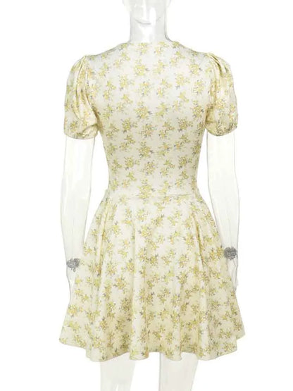 NIDANSSI Print Backless Puff Sleeve Holiday Casual Dress Women 2024 Ruffle Elegant Sexy Dress Bodycon Mini Summer Dress Vestidos