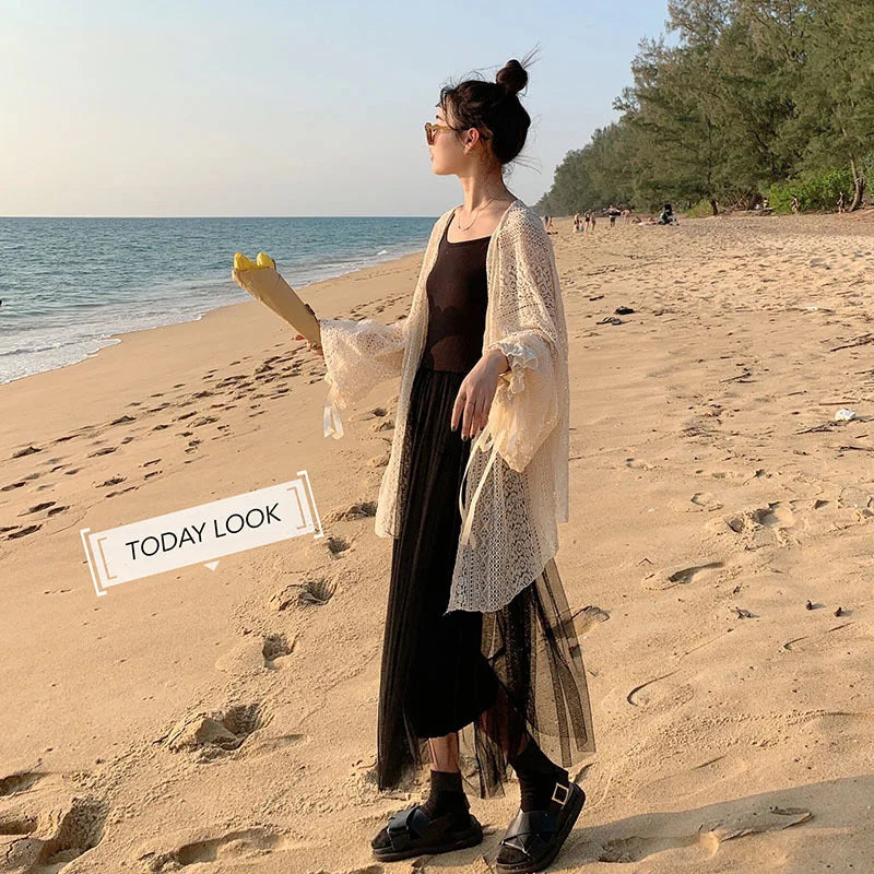 Cardigan Women Hollow Out Thin Summer Sweet Preppy Style Ulzzang Solid All-match Korean Style Femme Simple Chic Daily Mujer Tops