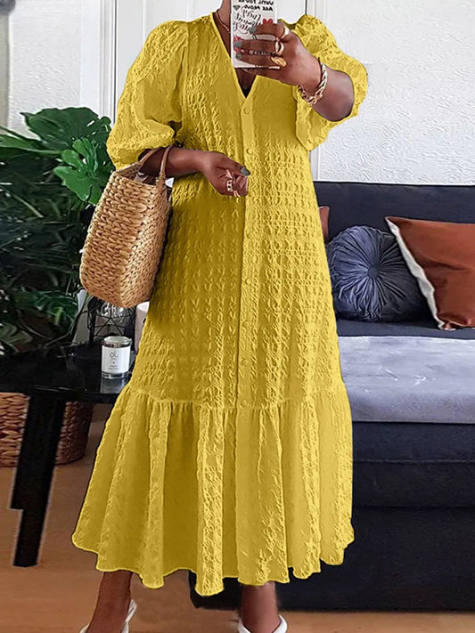 Plus Size Women Shirt Dress  Summer Sexy V Neck Buttons Half Sleeve Long Maxi Vestidos Bohemian Elegant Party Robe