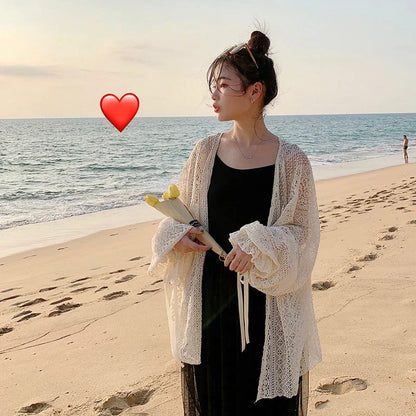 Cardigan Women Hollow Out Thin Summer Sweet Preppy Style Ulzzang Solid All-match Korean Style Femme Simple Chic Daily Mujer Tops