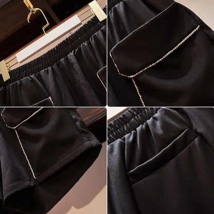 New 2022 Ladies Summer Plus Size Shorts Women Large Size Loose Wide Leg Pocket Black Shorts 3XL 4XL 5XL 6XL 7XL