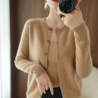 Women's O-Neck Long Sleeve Sweater, Basic Style Coats, Female Cardigan Jacket,Wool Knitted Jumper Clothing, Autumn, Hot Sale
