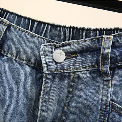Plus Size Women Denim Shorts Summer Fashion Straight Jeans Loose Hot Pants Oversized Curve Clothes J4-1048