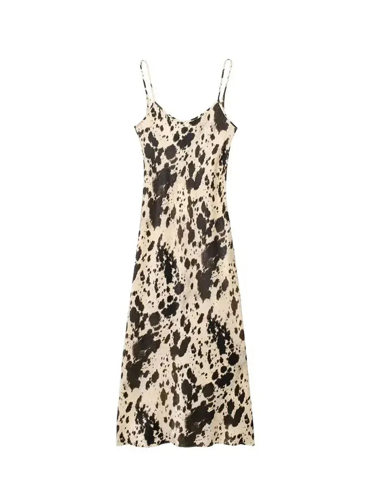 2024 Summer Vintage Printed Suspender Dresses For Women Long Dresses Wild Bohemian Round Neck Sheath Female Elegant Dresses