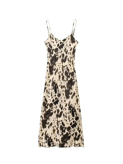 2024 Summer Vintage Printed Suspender Dresses For Women Long Dresses Wild Bohemian Round Neck Sheath Female Elegant Dresses