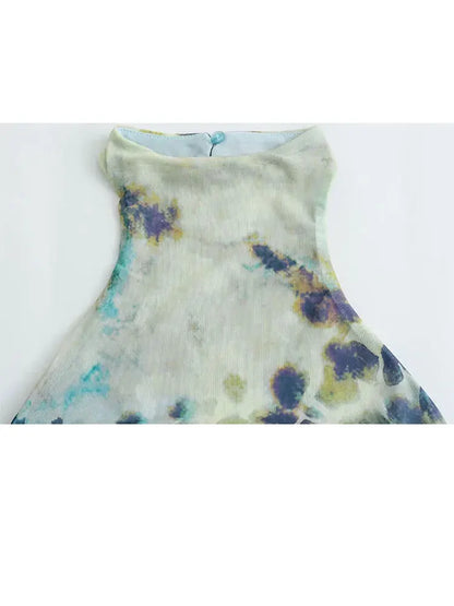Trendy Women's Dresses Backless Buttons Print O-Neck Sleeveles Female Elegant Beach Style Pleated Summer Chic Long Dresses