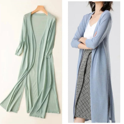 Thin Long Cardigan Female Spring Summer Sun Protection Clothing Women Knitted Sweater Women Coat Jacket Ladies Shawl Outerwear