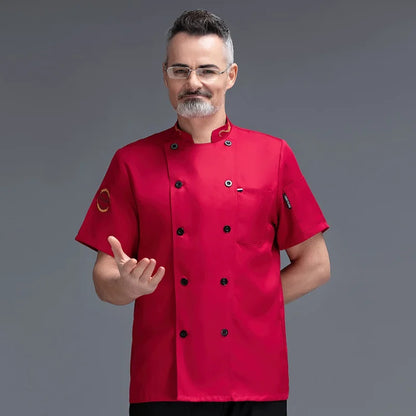 Chef Jacket Men Women Short Sleeve Cook Shirts Coat Embroidery Restaurant Hotel Bakery Waiter Uniform