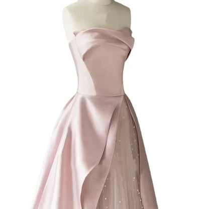 Pink Strapless Evening Party Dress for Women Banquet Evening Women's Prom Dresses Vestidos De Mujer Elegantes Para Fiesta 2023