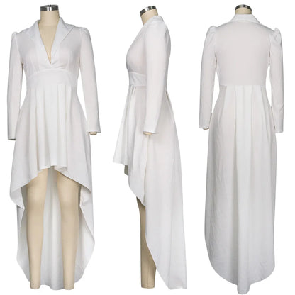 Large Size Women's Dress Solid Long Sleeved Autumn Winter  New Women Plus Size Dress V-neck Irregular Hem Long Skirt