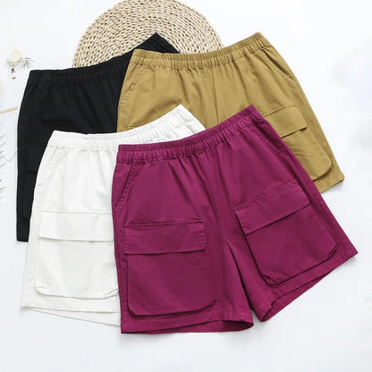 Women's Plus Size Cargo Shorts Comfy Relaxed-fit Elastic Waist Cargo Bermuda Short  With Pockets 2XL ouc1545