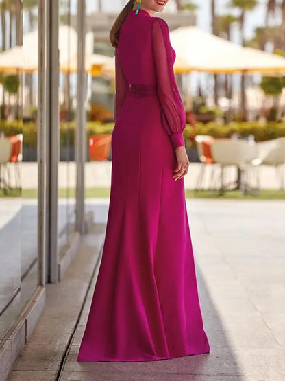 Yeezzi Women Elegant Evening Party Dresses 2024 New Spring Summer Solid Color Deep V-Neck Split-Front Bandage Banquet Prom Gown