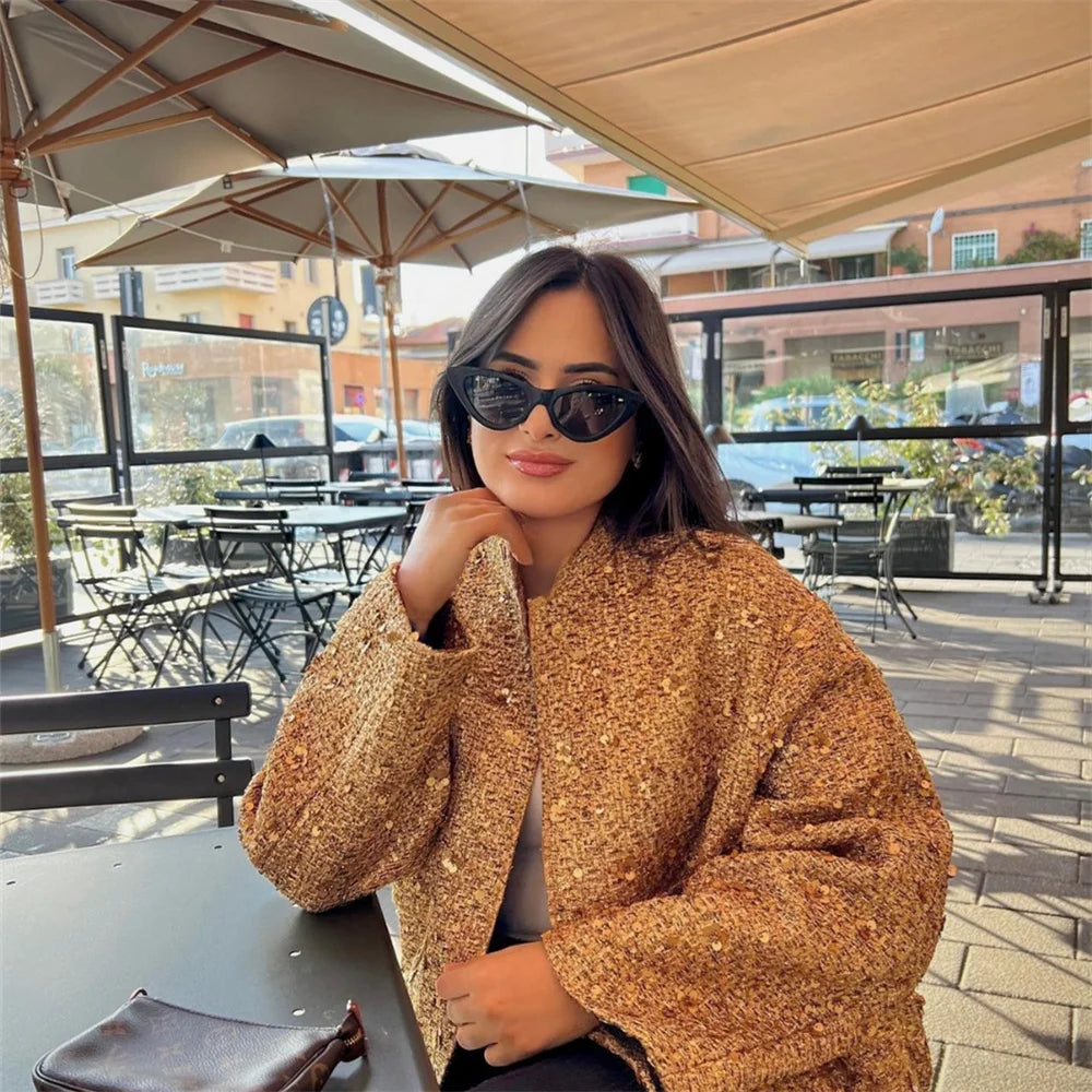 Autumn/Winter New Product Women's New Fashion and Casual Versatile Stand up Collar Long Sleeve Beaded Jacket Coat