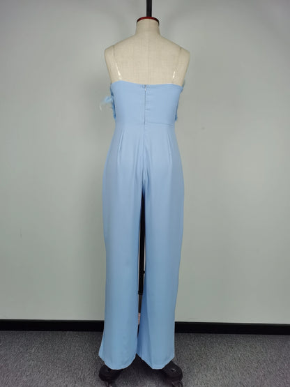 Feather Prom Strapless Overalls for Women 2022 Party Evening Bodysuit Sleevelss Overall Women's Clothing Ropa Mujer Jumpsuits