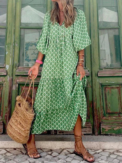 Fashion Women Print Dress Summer Loose Boho Dress Casual Elegant Short Sleeve Beach Party Dresses For Woman Robe Femme  New