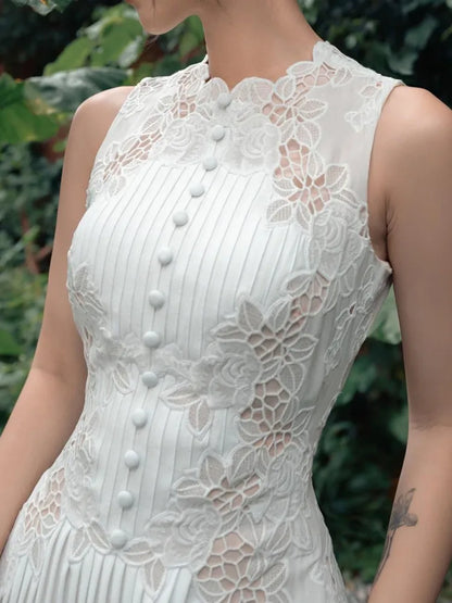 Dresses Women 2024 New Fashion White Sleeveless Summer Dress Ladies Lace Rose Embroidery Flower Elegant Long Dresses Vestidos