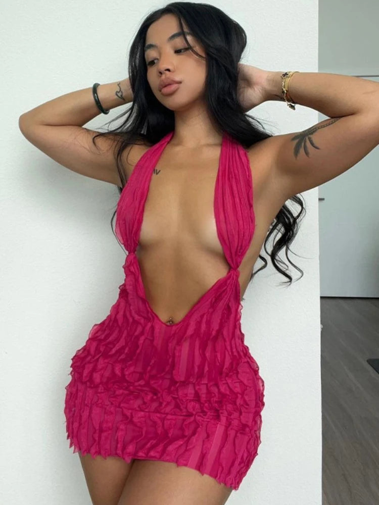 Dresses Backless Women's Clothing Sexy Buttocks Wrapped Skirts Hanging Neck Dresses Party Outfits Summer Sexy Ladies Frock 2024
