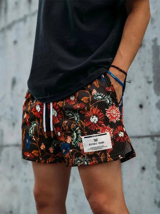 RYOKO RAIN New summer men's shorts men and women's fashion beach seaside casual pants mesh sports quick-drying quarter pants