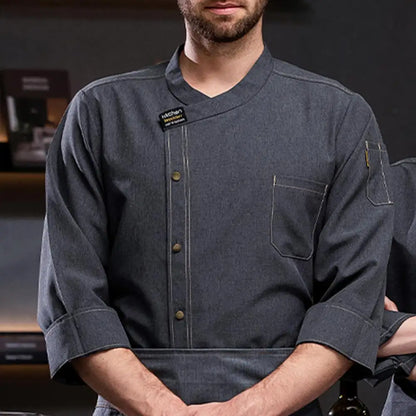 Chef Shirt Long Sleeve Stand Collar Single-breasted Pocket Unisex Kitchen Cook Shirt Bakery Restaurant Waiter Uniform Top