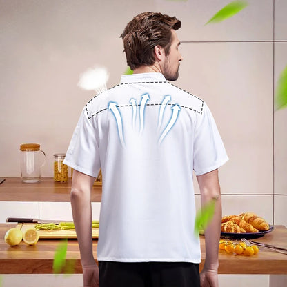 Chef Uniform Hotsale Short Sleeved Coat Breathable Kitchen Cooking Jacket Restaurant Hotel Barber Shop Waiter Work Shirt Unisex