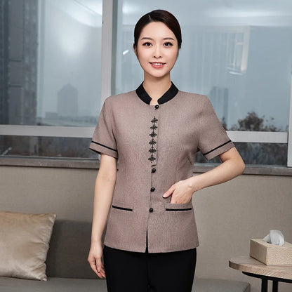 Hotel Cleaning Service Uniform Summer Guest Room Waiter Workwear Short Sleeve Hotel Property Cleaning PA Aunt Uniform
