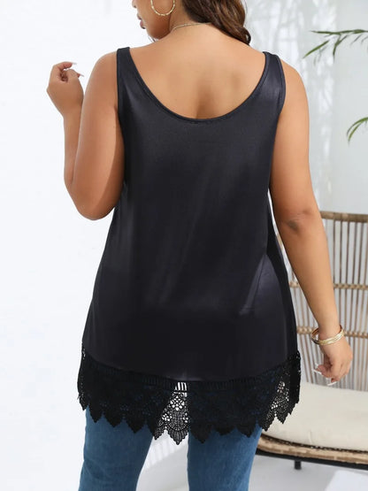 Plus Size 1XL-5XL Women's Fashion Lace Patchwork Rose Print Round Neck Vest Casual Loose Top Sleeveless Vest Top