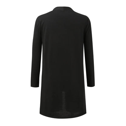Women'S Fashion Casual Cardigan Long Sleeve Open Front Loose Mid Long Cardigan With Pockets Ladies Black Solid Color Sweather