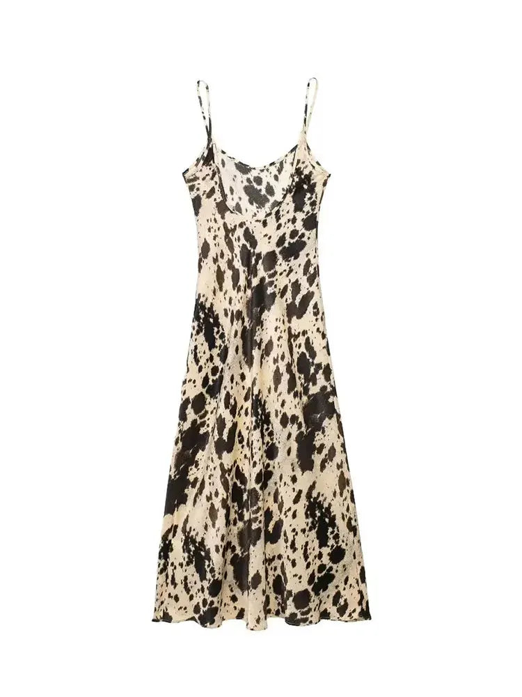 2024 Summer Vintage Printed Suspender Dresses For Women Long Dresses Wild Bohemian Round Neck Sheath Female Elegant Dresses