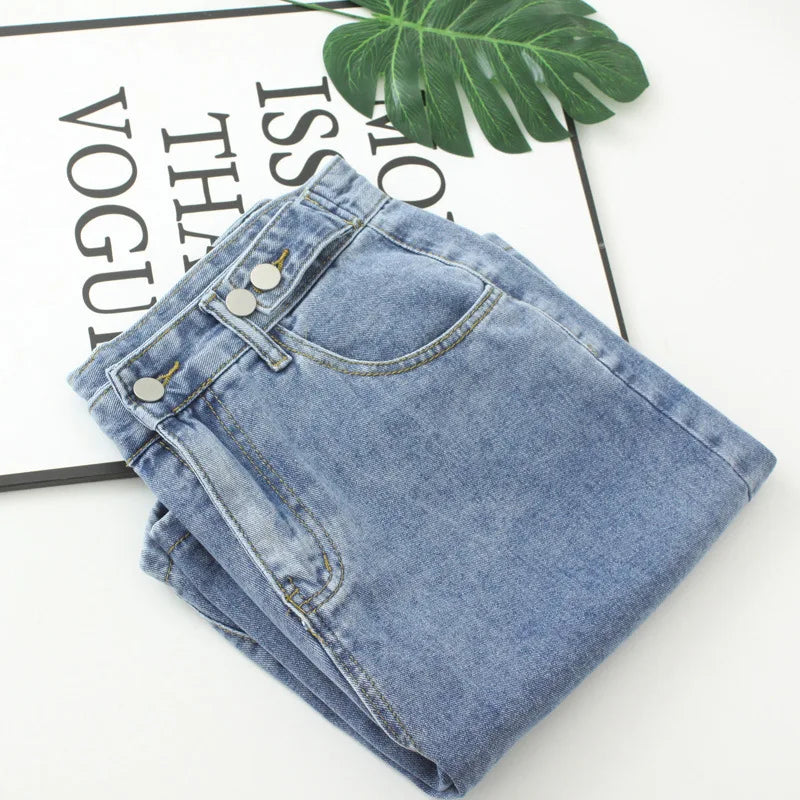 Plus Size Shorts Women 2023 Summer Fashion Double Buckle High Waist Wide Leg Jeans Loose Bottoms Oversized Curve Clothes