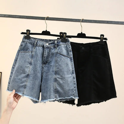Plus Size Women Denim Shorts Summer Fashion Straight Jeans Loose Hot Pants Oversized Curve Clothes J4-1048