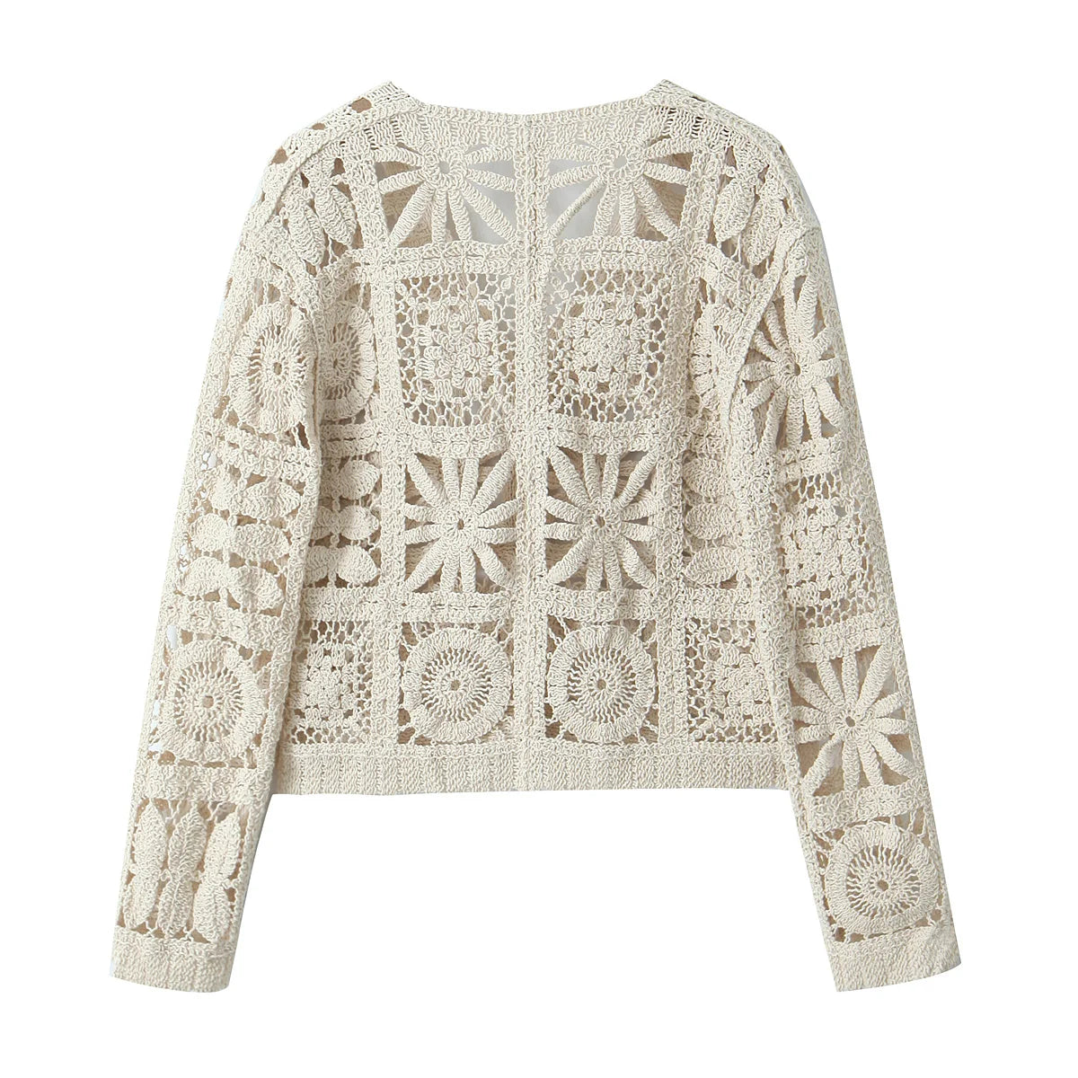 Women's new cardigan V-neck three-dimensional hollow hook flower lazy versatile single breasted long sleeved knitted sweater