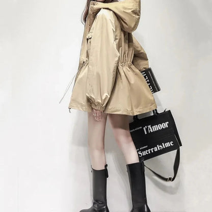 Trench Coat Womens 2023 New Spring Autumn Fashion Slim Short Windbreaker Jacket Large Size Hooded Female Outerwear Top