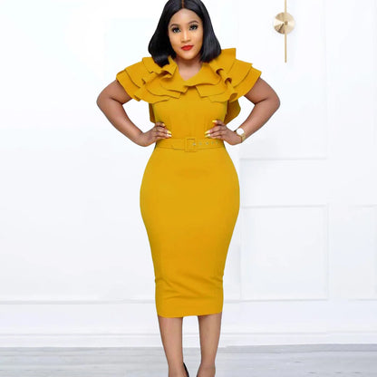 Plus Size Women's Large Ruffle Heel Wrap Short Sleeve Leisure Versatile Graceful Party Commute evening dress Women Large Dress