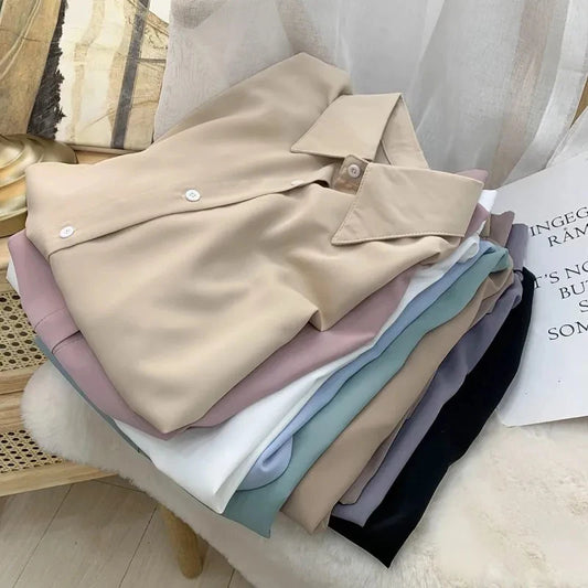 GIDYQ Women Chiffon White Shirt Korean Fashion Loose Long Sleeve Tops Casual Office Ladies All Match Shirts Spring New