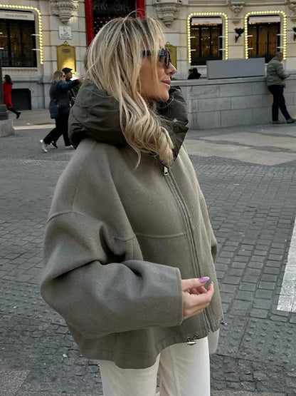 Women Fashion Solid Hooded Short Jacket Causal Long Sleeves Zipper Female Coat 2023 Autumn Winter Ladies Warm Commute Outwear