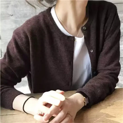 Spring Fall Slim Knit Cardigans Jacket Women Casual Korean Sweater Coats O-neck Knitwear Gilet Basic Single Breasted Tops