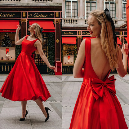 Elegant A Line Long Dress Bow Backless Sexy Spaghetti Strap Lace Up Red Holiday Party Dresses Split Summer Dresses Women 2023