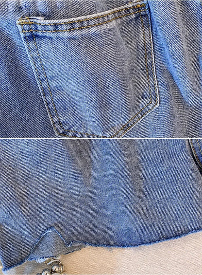New Ladies Summer Plus Size hot pants For Women Large Size Loose Blue Cotton Hole Pocket Denim Shorts 3XL 4XL 5XL 6XL 7XL