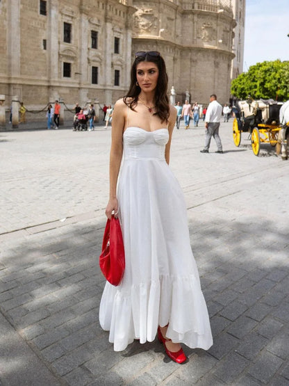 Beach Pleated Ruffle Hem Lace Sling Women Dress Fashion Tube Sleevelss Backless Female Dresses 2024 Spring Summer Sexy Lady Robe
