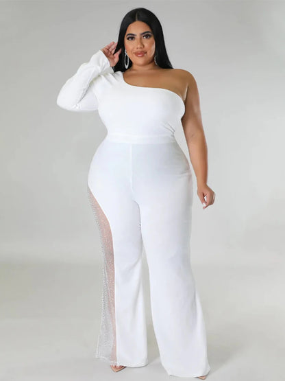 Elegant Party Jumpsuit for Women One Shoulder Female Jumpsuit Sexy Transparent Pants Plus Size Jumpsuit Wholesale Dropshipping