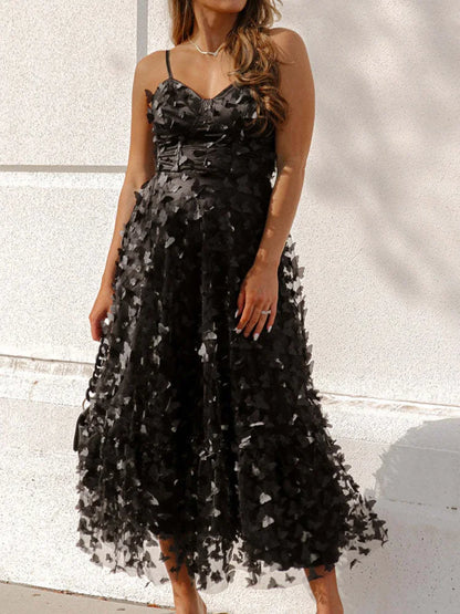 Women Summer Solid Elegant Party Dress Butterfly Patchwork Loungewear Sleeveless Sling Ladies Maxi Dress Streetwear Dropshipping