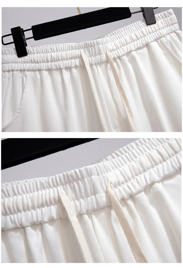 New 2022 Ladies Summer Plus Size Sports Shorts Women Large Size Loose Casual Wide Leg Black White Shorts 3XL 4XL 5XL 6XL 7XL