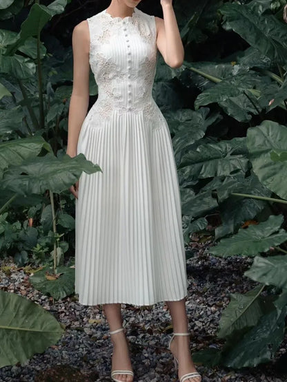 Dresses Women 2024 New Fashion White Sleeveless Summer Dress Ladies Lace Rose Embroidery Flower Elegant Long Dresses Vestidos
