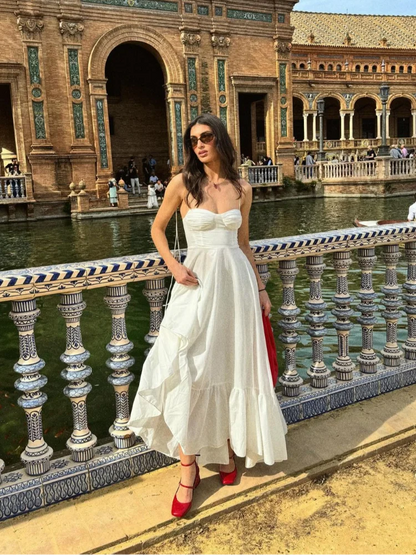 Beach Pleated Ruffle Hem Lace Sling Women Dress Fashion Tube Sleevelss Backless Female Dresses 2024 Spring Summer Sexy Lady Robe