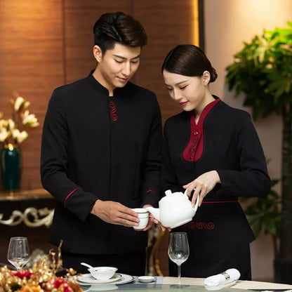 Hotel Waiter Workwear Long Sleeve Autumn and Winter Clothes Chinese Style Catering Hot Pot Restaurant Female Front Desk Uniform