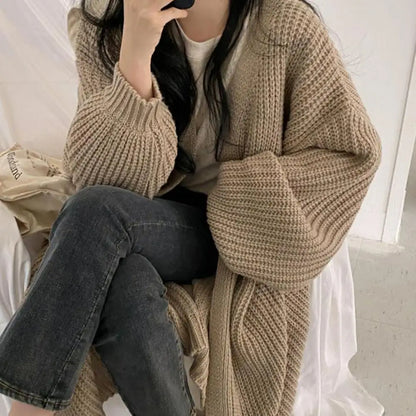 Casual Cardigan Long Knitted Cardigan Women Tops Mujer Vintage Loose Sweater Coat Solid Oversized Jumper Korean Fashion Clothes