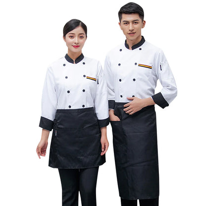 Chef Jacket Men Long Sleeve Shirt Apron Hat Bakery Cook Coat Unisex Kitchen Pastry Clothes Restaurant Waiter Uniform Women Logo
