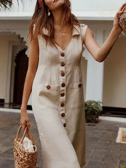 2023 New Summer Fashion Vintage Linen and Cotton Loose  Sexy V-neck Occasion Oversize Party Formal Long Dresses for Women