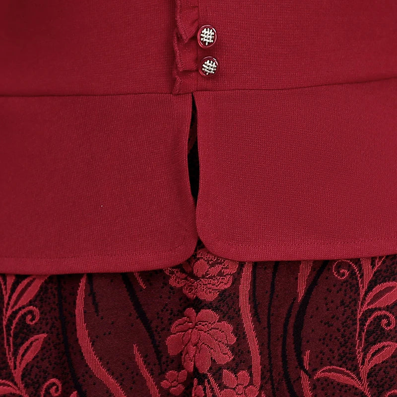 Women's Dress Plus Size Autumn Middle-Aged Mother Long sleeve V-neck selvedge Pleated Elegant office Ladies Vestido