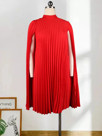 Plus Size Women Oversized Pleat Dress Mock Neck Cloak Sleeve Loose Short Dresses Curve Female Summer Birthday Party Club Wear
